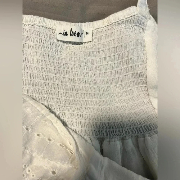 In-Loom Eyelet Lace Smocked Pale Blue Midi Dress Women's - Picture 2 of 7